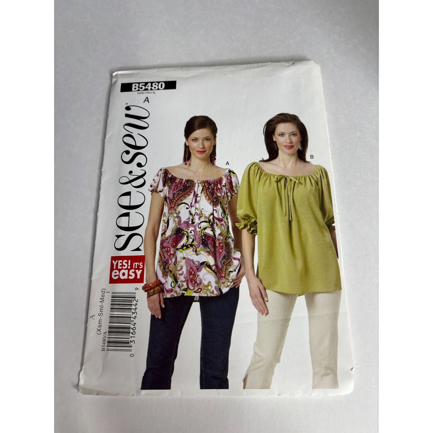 Butterick Sewing Pattern B5480 Top Shirt S M Boat Neck Summer Easy Uncut Loose