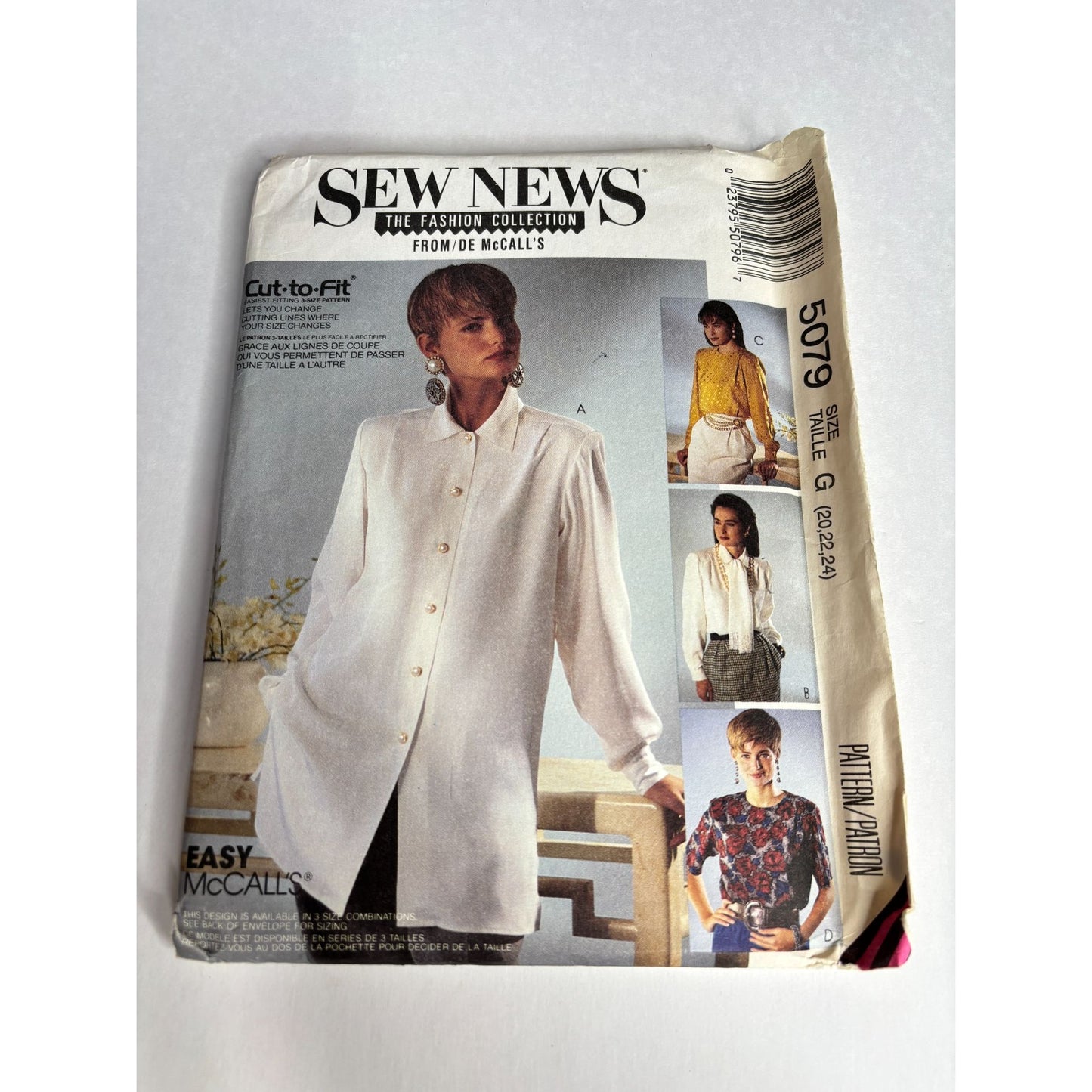 McCalls Sewing Pattern 5079 Blouses Scarf Work Career Size 20 22 24 Easy Uncut