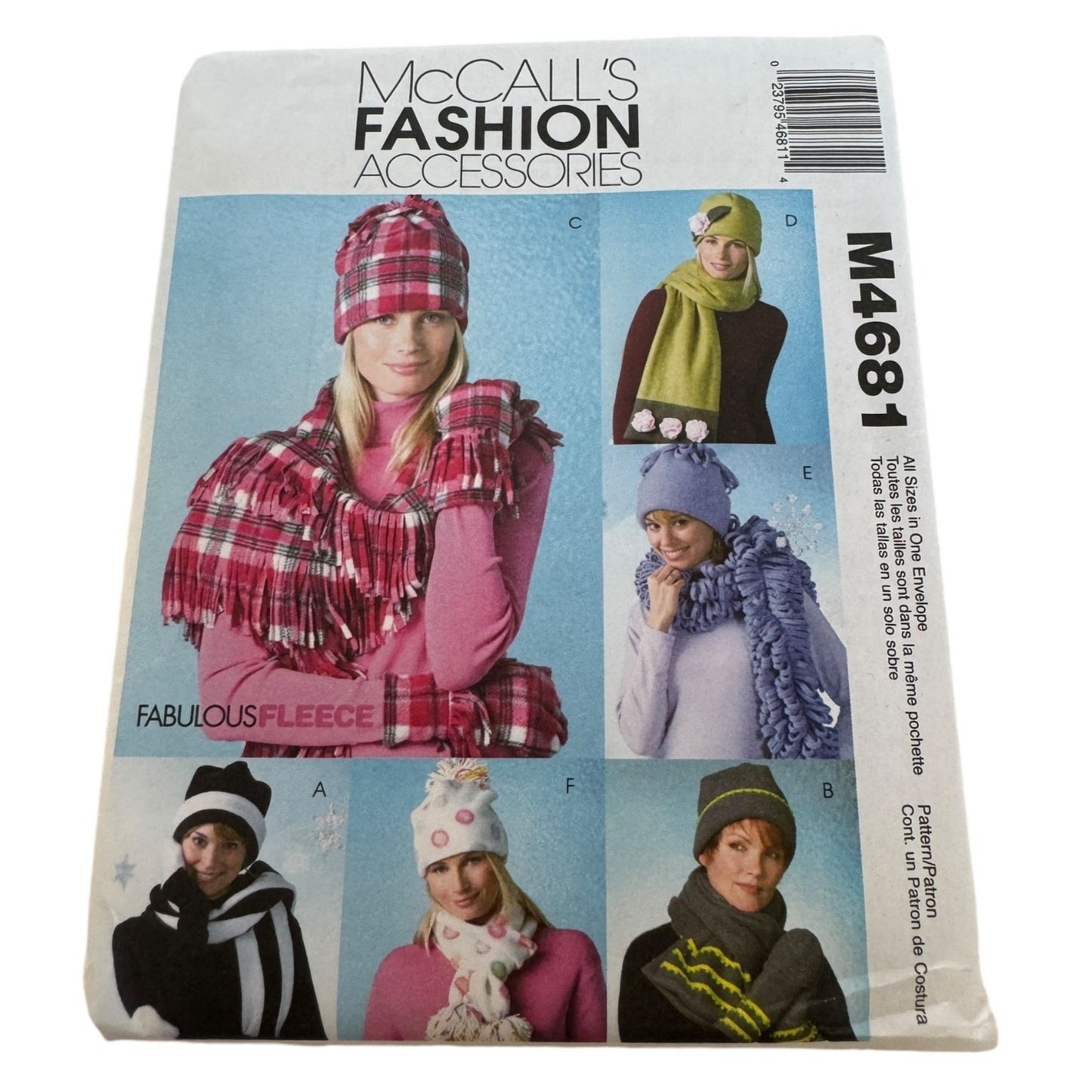 McCalls Fashion Accessories Pattern M4681 Hats Scarves Mittens Winter Fleece UC