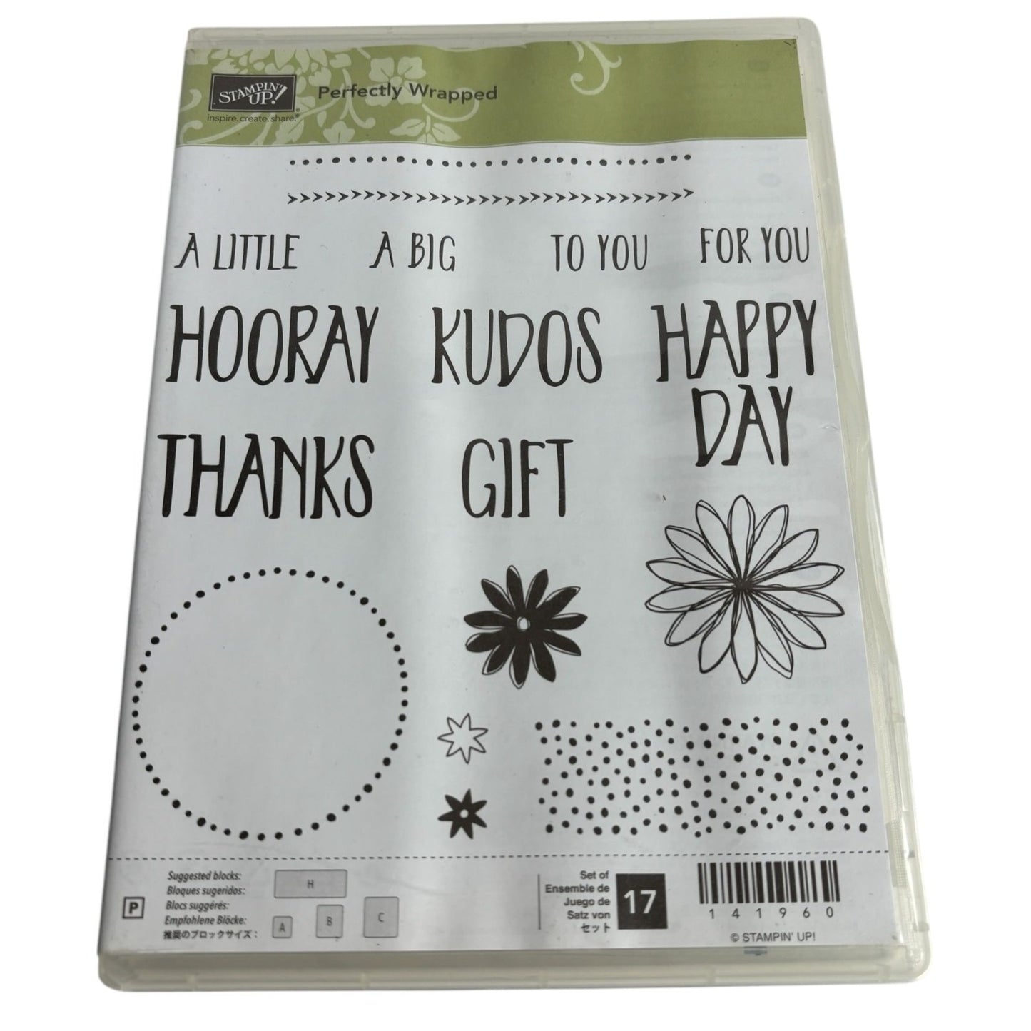 Stampin Up Acrylic Stamp Set Perfectly Wrapped Card Making Words Kudos Border