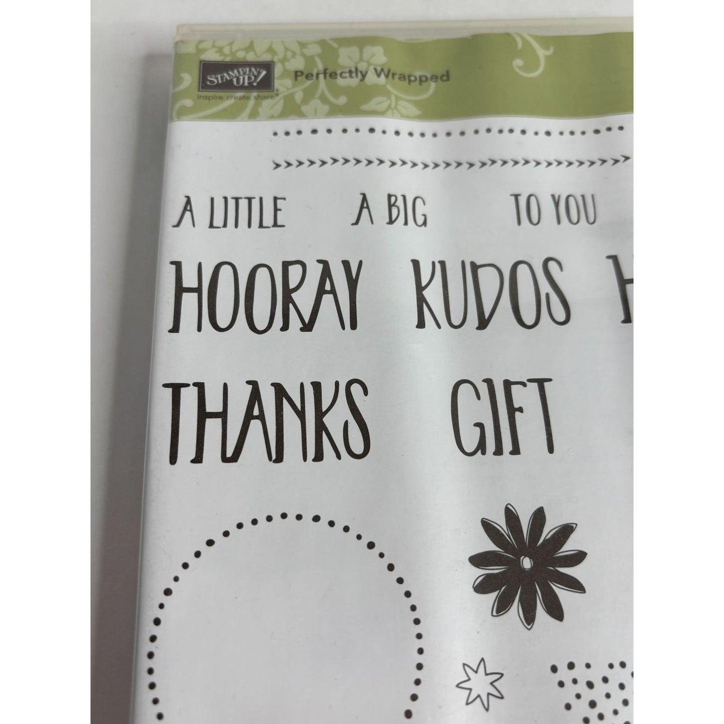 Stampin Up Acrylic Stamp Set Perfectly Wrapped Card Making Words Kudos Border