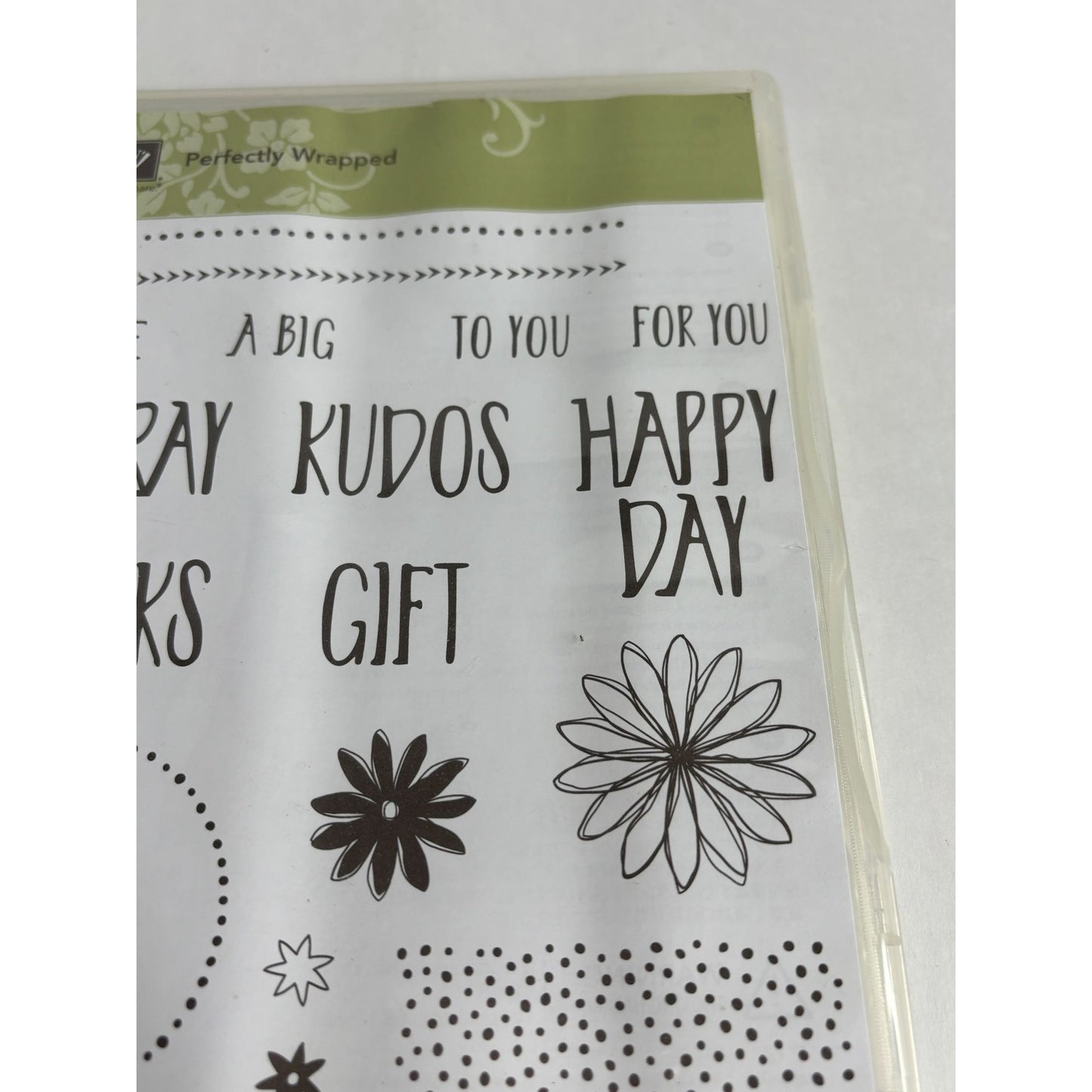 Stampin Up Acrylic Stamp Set Perfectly Wrapped Card Making Words Kudos Border