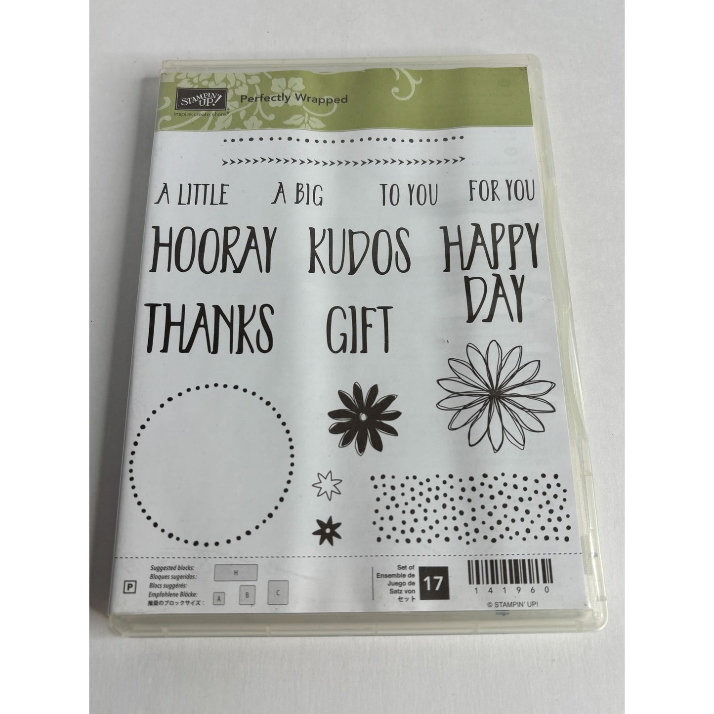 Stampin Up Acrylic Stamp Set Perfectly Wrapped Card Making Words Kudos Border