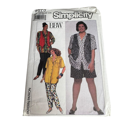 Simplicity Sewing Pattern 9673 Pants Shorts Shirt Vest 26W 32W Loose Fit Uncut