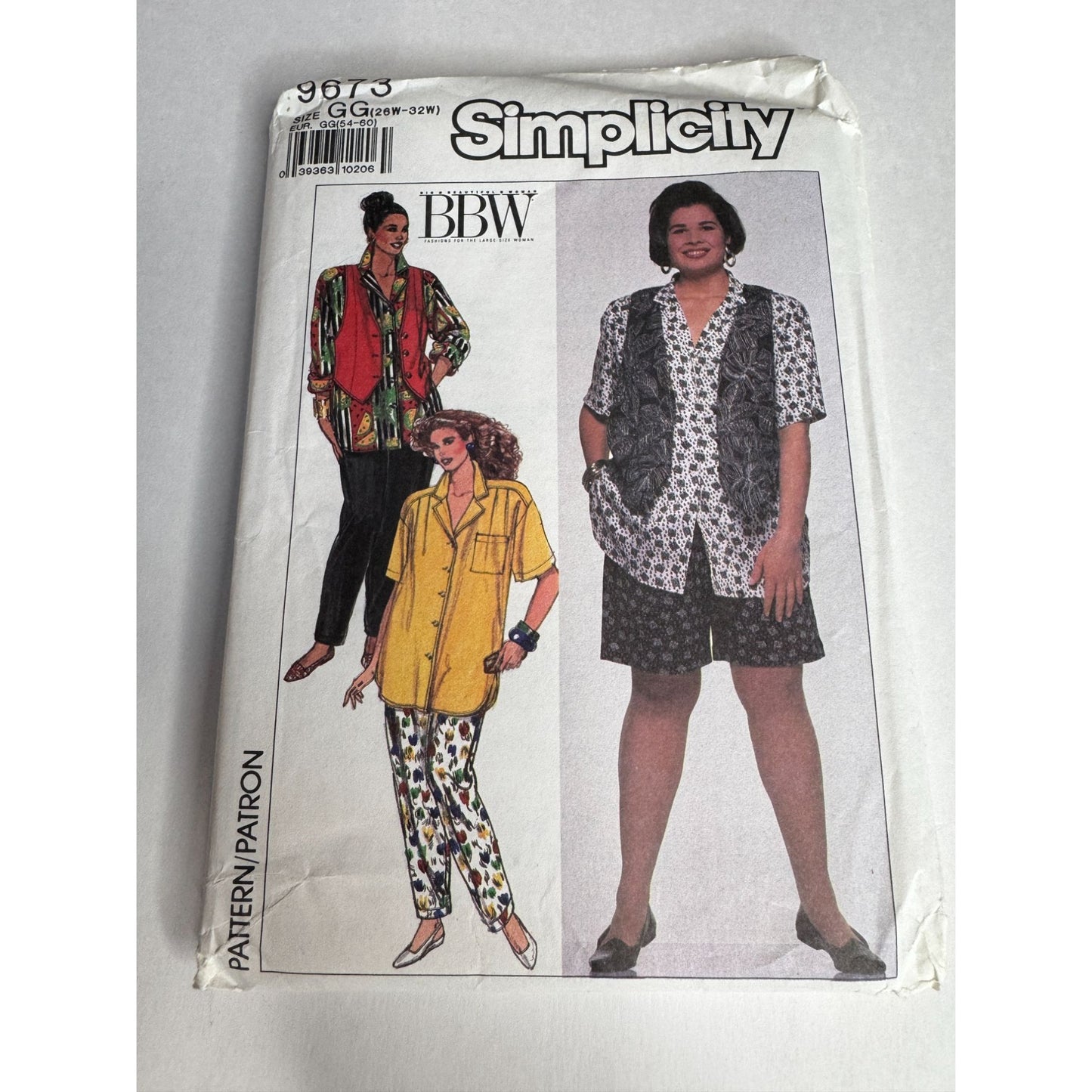 Simplicity Sewing Pattern 9673 Pants Shorts Shirt Vest 26W 32W Loose Fit Uncut