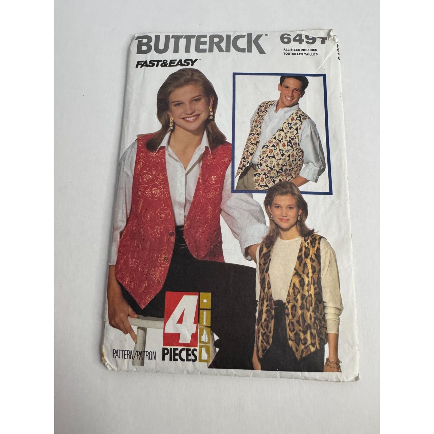 Butterick Sewing Pattern 6497 Unisex Vest All Sizes Loose Fitting Button Front