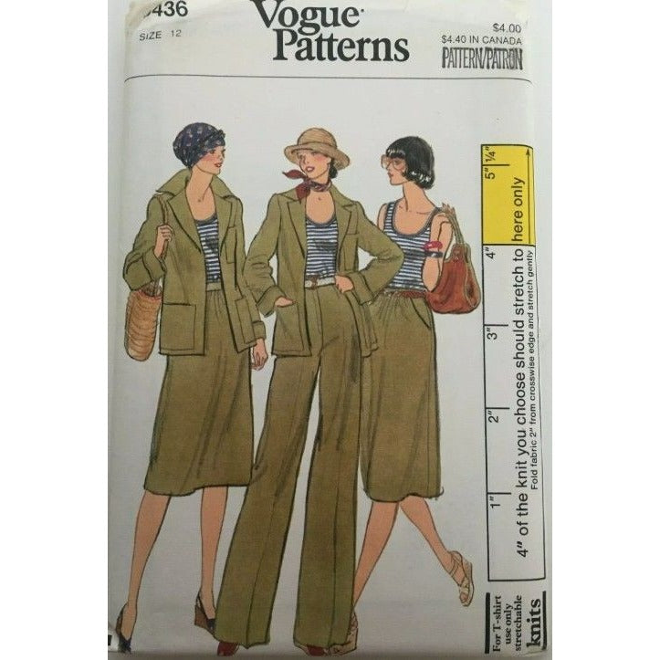 Vogue Sewing Pattern 9436 Misses Jacket Skirt Pants T-Shirt Sewing Pattern Sz 12