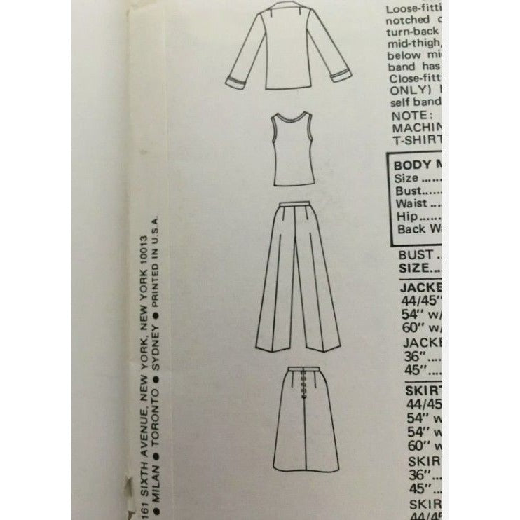 Vogue Sewing Pattern 9436 Misses Jacket Skirt Pants T-Shirt Sewing Pattern Sz 12