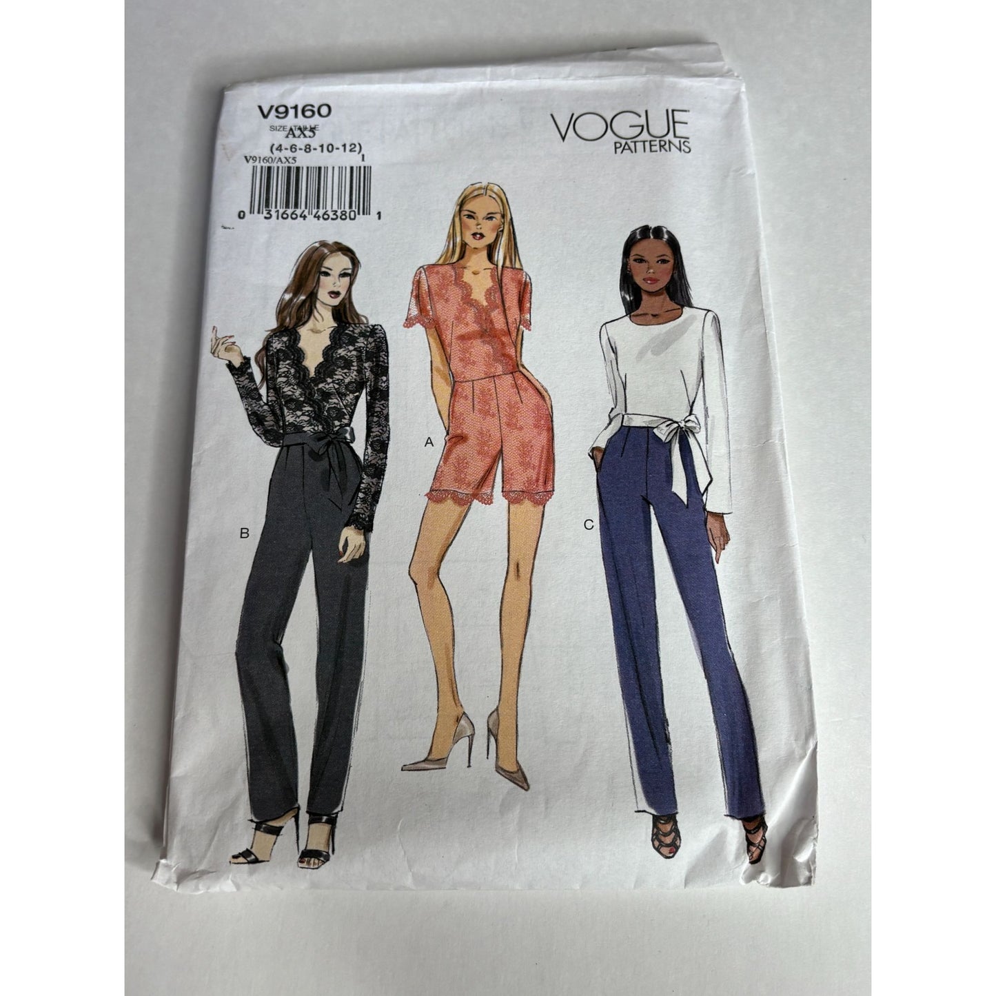 Vogue Sewing Pattern V9160 Jumpsuit Belt Outfit Casual Work Easy Size 4-12 Uncut