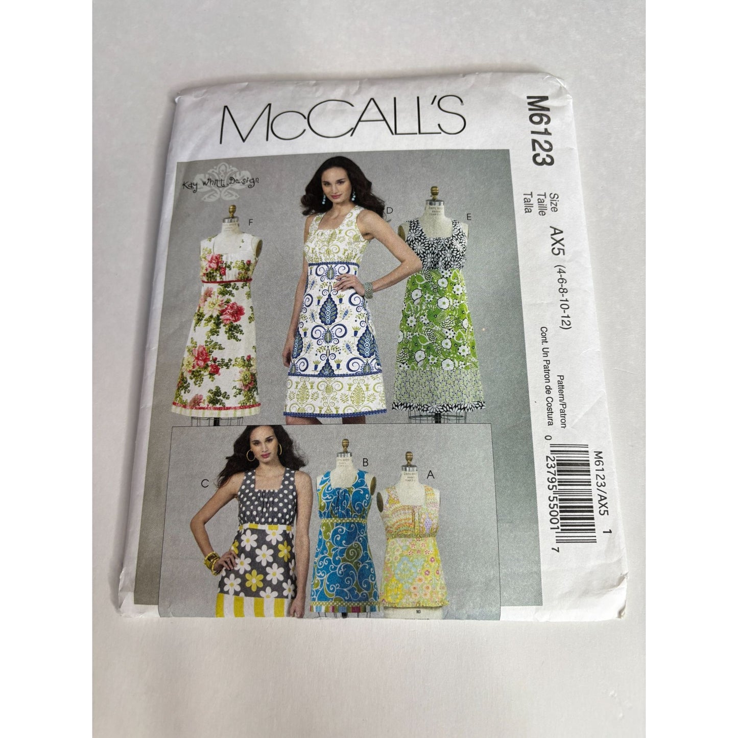 McCalls Sewing Pattern M6123 Misses Top Tunic Dress Summer Square Neck UC 4 -12