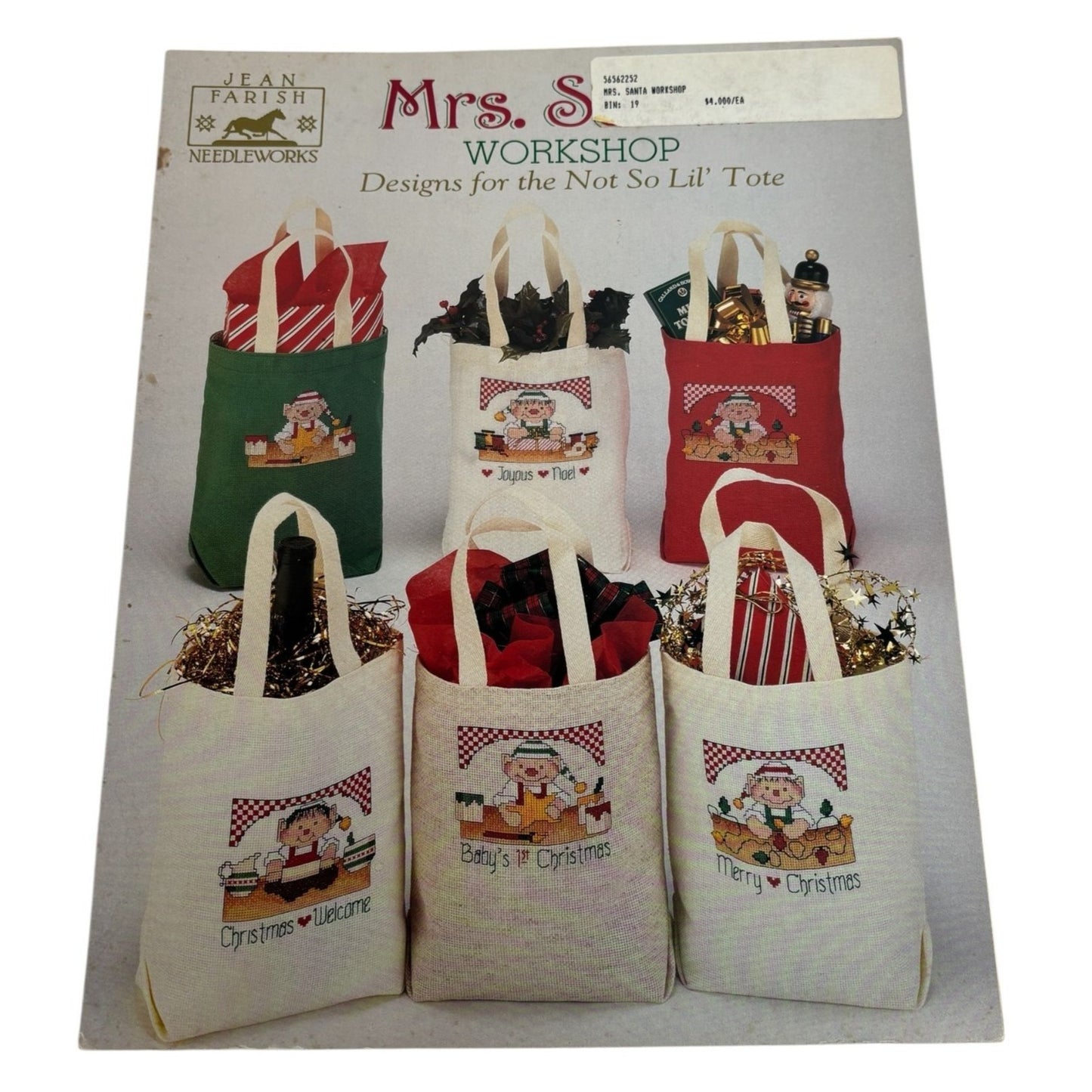 Jean Farish Cross Stitch Patterns Christmas Mrs Santa Workshop Tote Bag Elf Star