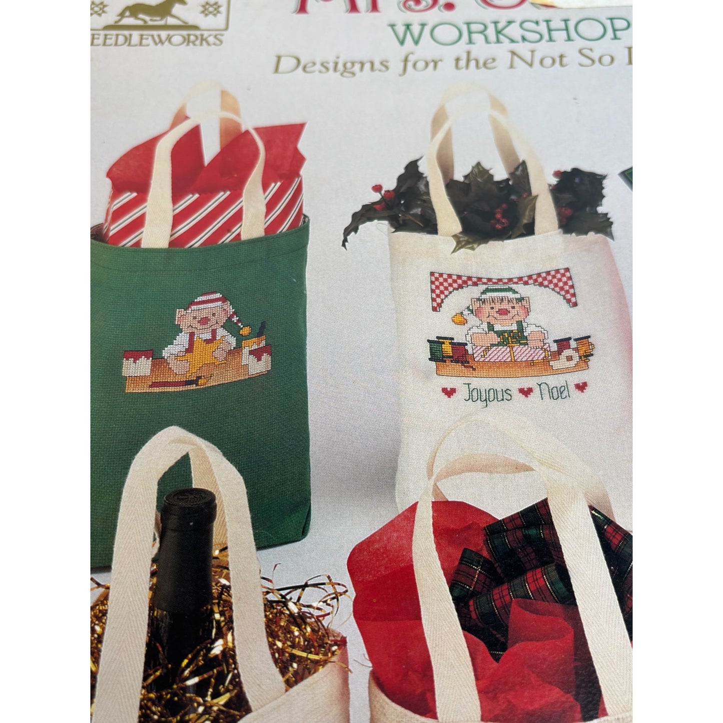 Jean Farish Cross Stitch Patterns Christmas Mrs Santa Workshop Tote Bag Elf Star