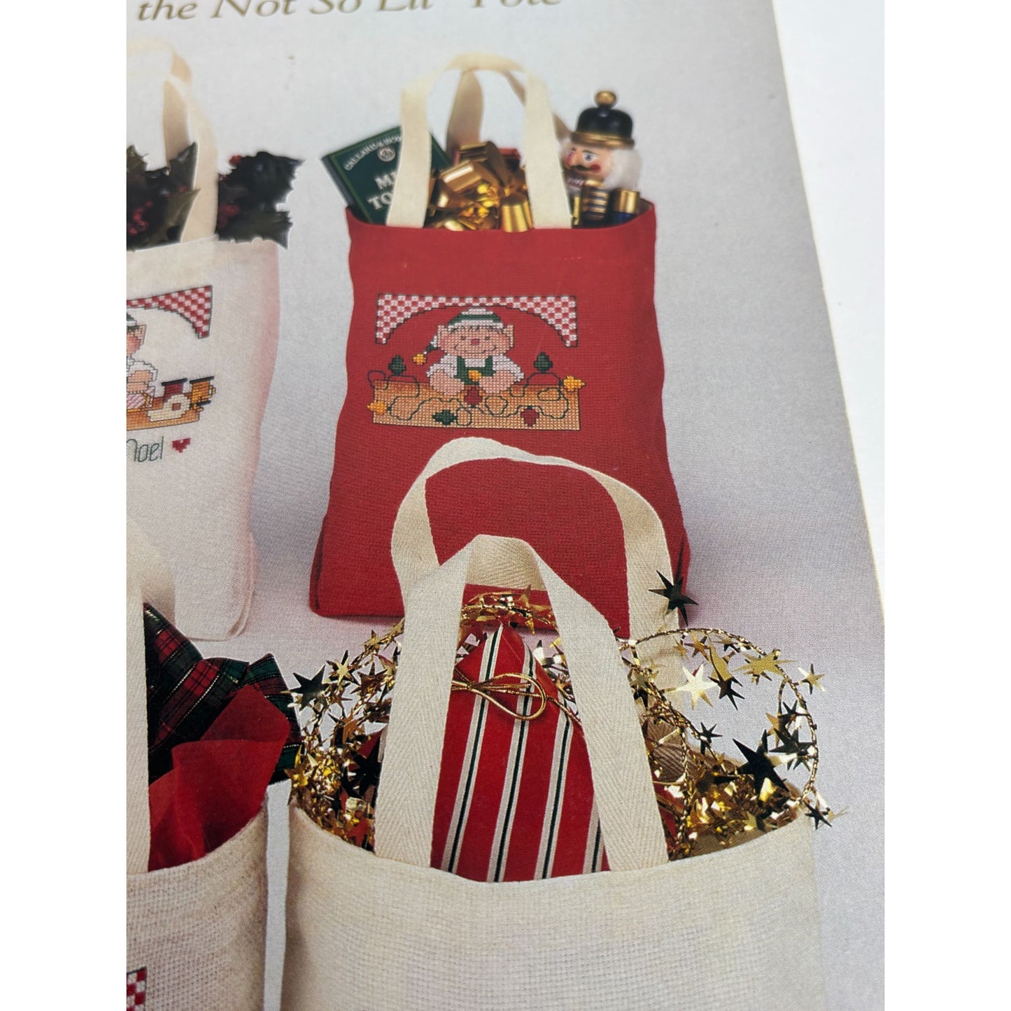 Jean Farish Cross Stitch Patterns Christmas Mrs Santa Workshop Tote Bag Elf Star