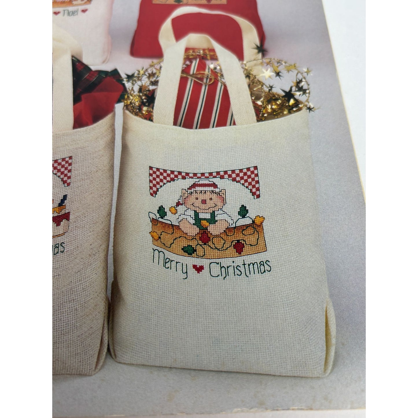 Jean Farish Cross Stitch Patterns Christmas Mrs Santa Workshop Tote Bag Elf Star