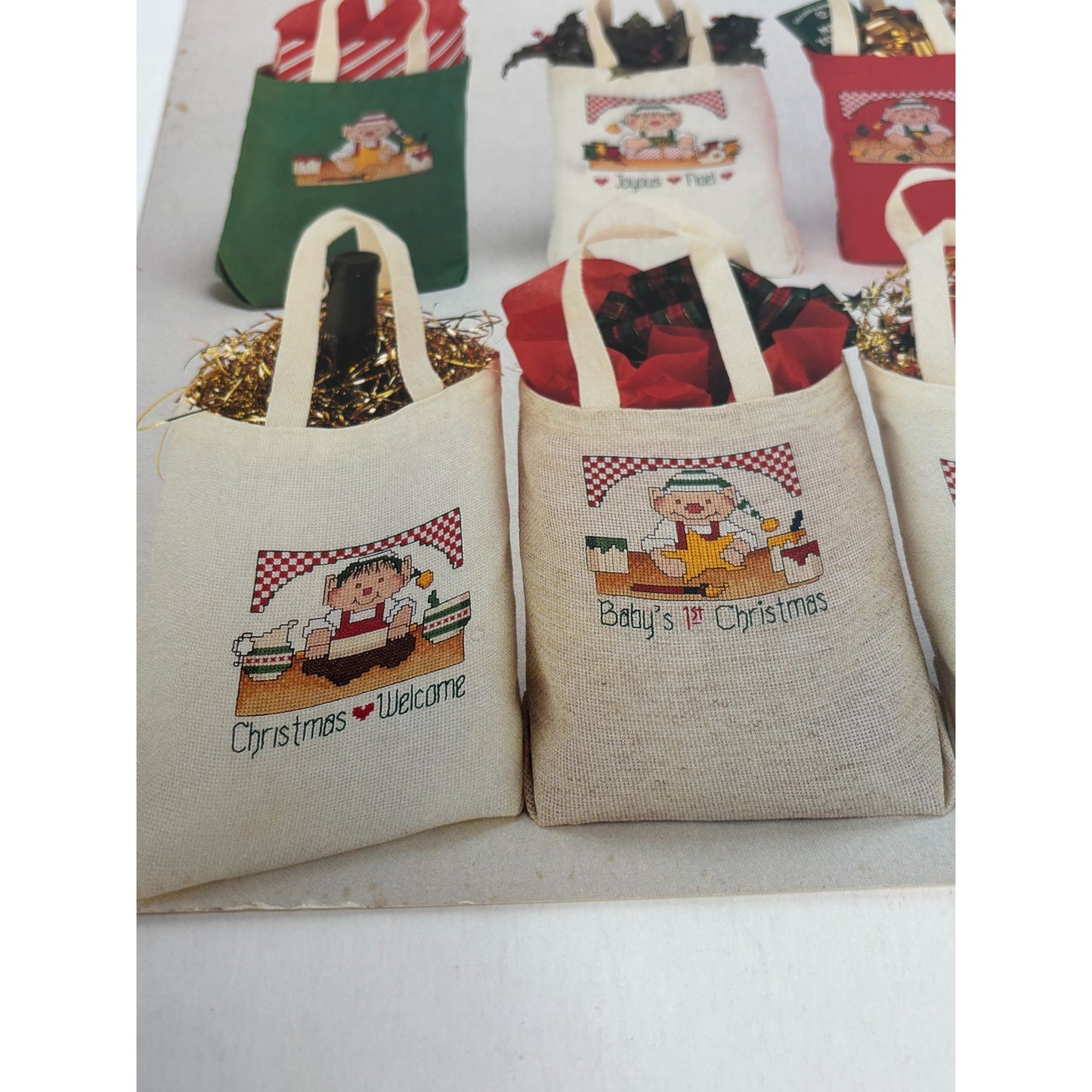 Jean Farish Cross Stitch Patterns Christmas Mrs Santa Workshop Tote Bag Elf Star