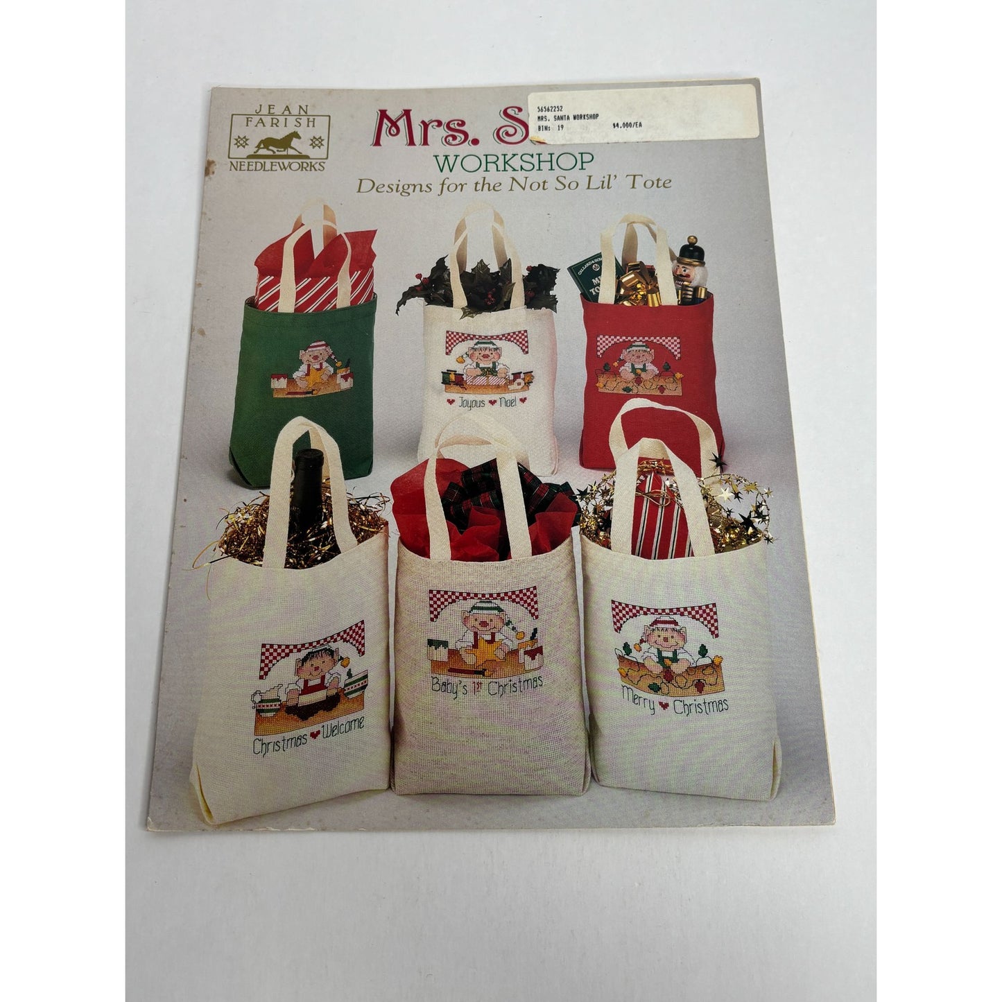 Jean Farish Cross Stitch Patterns Christmas Mrs Santa Workshop Tote Bag Elf Star