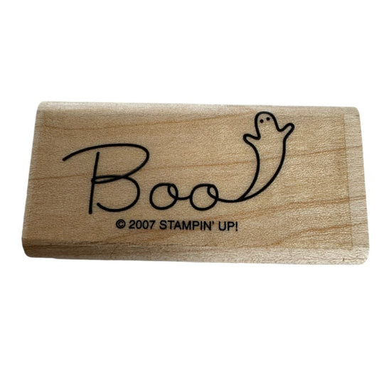 Stampin Up Rubber Stamp Boo Ghost Halloween Card Making Word Wood Mounted Autumn