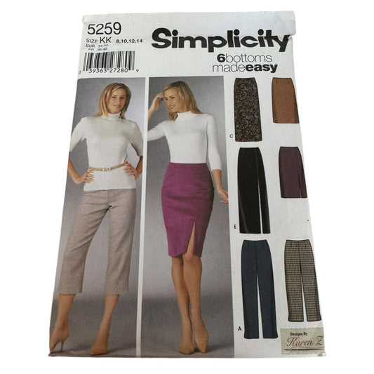 Simplicity Sewing Pattern 5259 6 Bottoms Made Easy Pants Skirt Work 8-14 Uncut