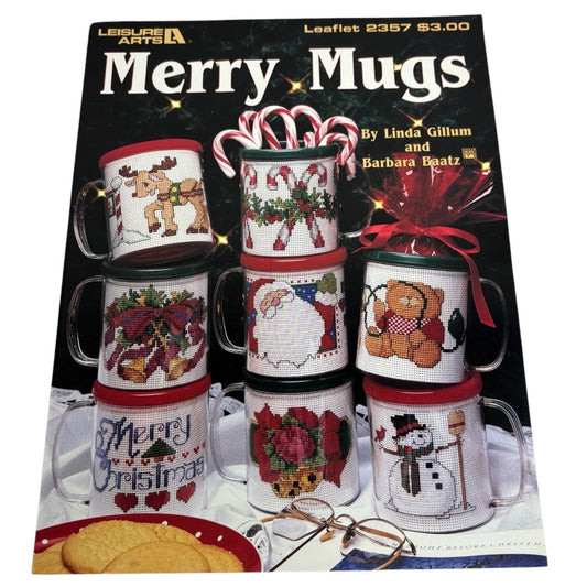 Leisure Arts Merry Mugs Cross Stitch Pattern Leaflet 2357 Candy Canes Reindeer