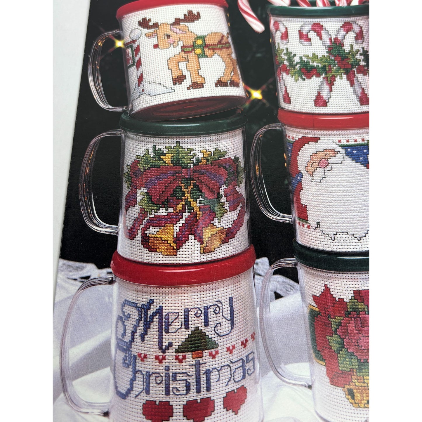 Leisure Arts Merry Mugs Cross Stitch Pattern Leaflet 2357 Candy Canes Reindeer