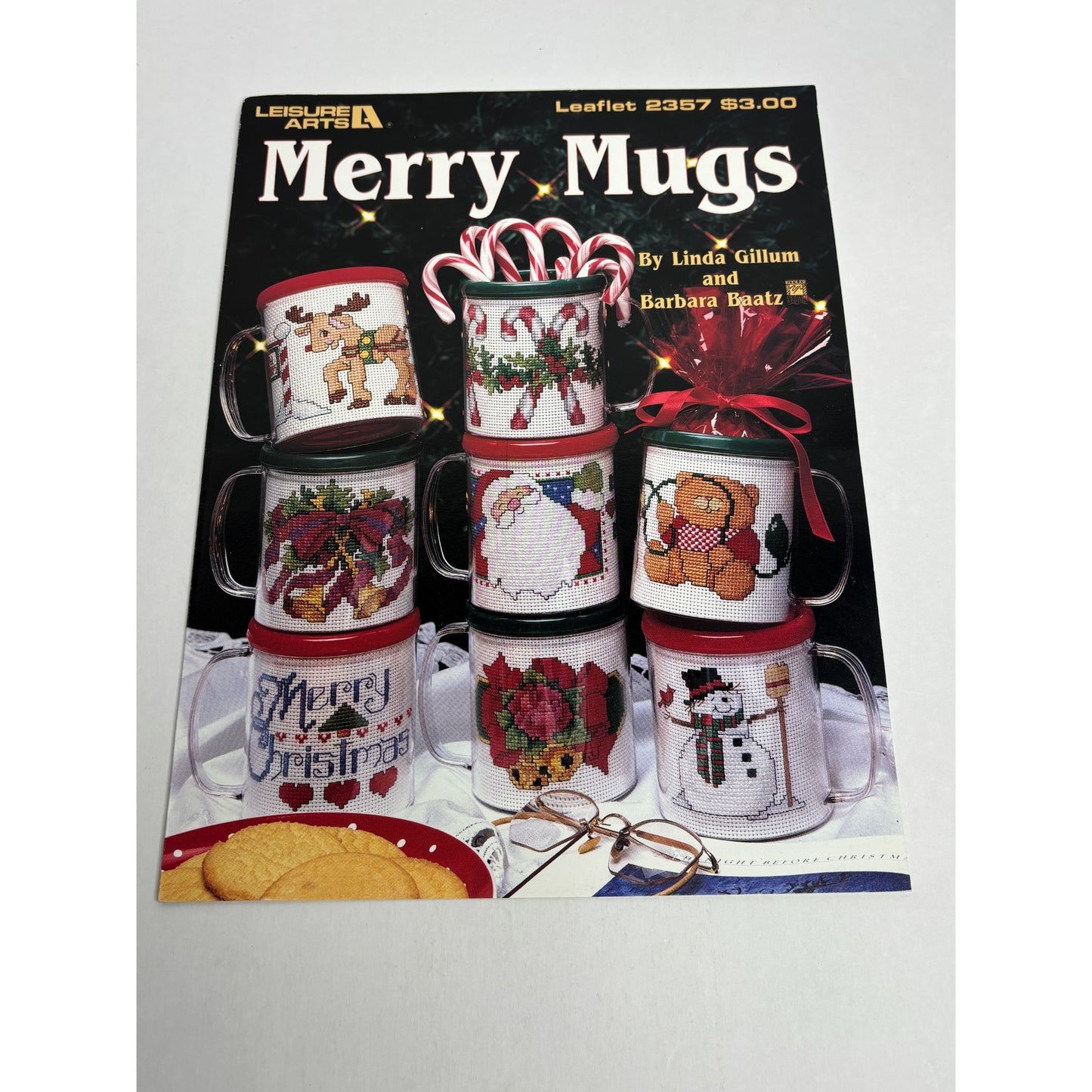 Leisure Arts Merry Mugs Cross Stitch Pattern Leaflet 2357 Candy Canes Reindeer