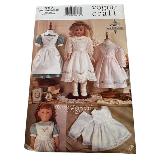 Vogue Craft Sewing Pattern 663 Dress 18 inch Doll Clothes Historical Clothing UC