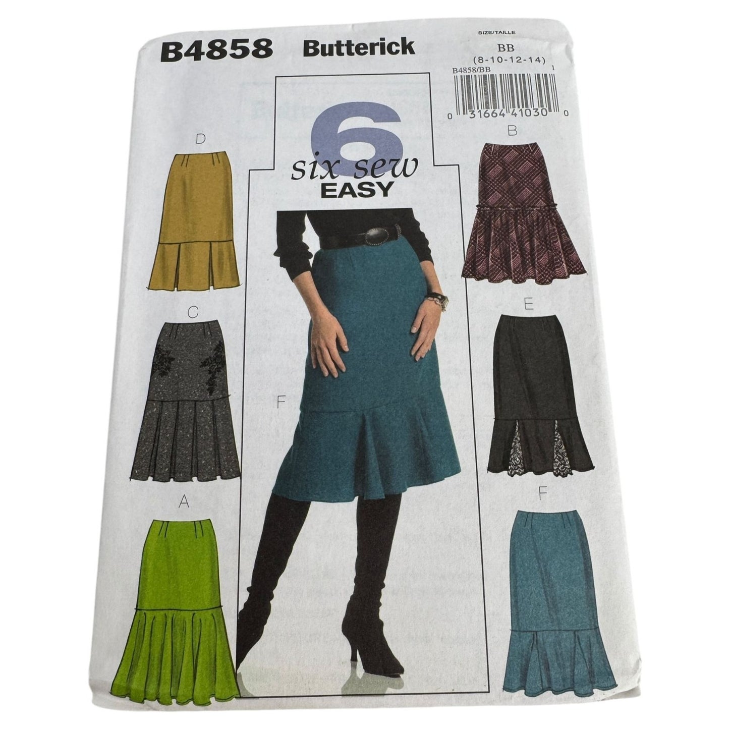 Butterick Sewing Pattern B4858 Skirts Six Sew Easy 8-14 Work Career Spring Uncut