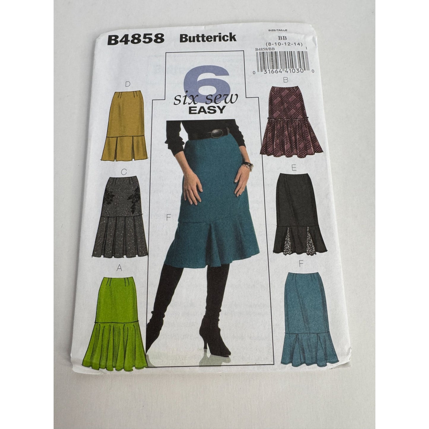 Butterick Sewing Pattern B4858 Skirts Six Sew Easy 8-14 Work Career Spring Uncut