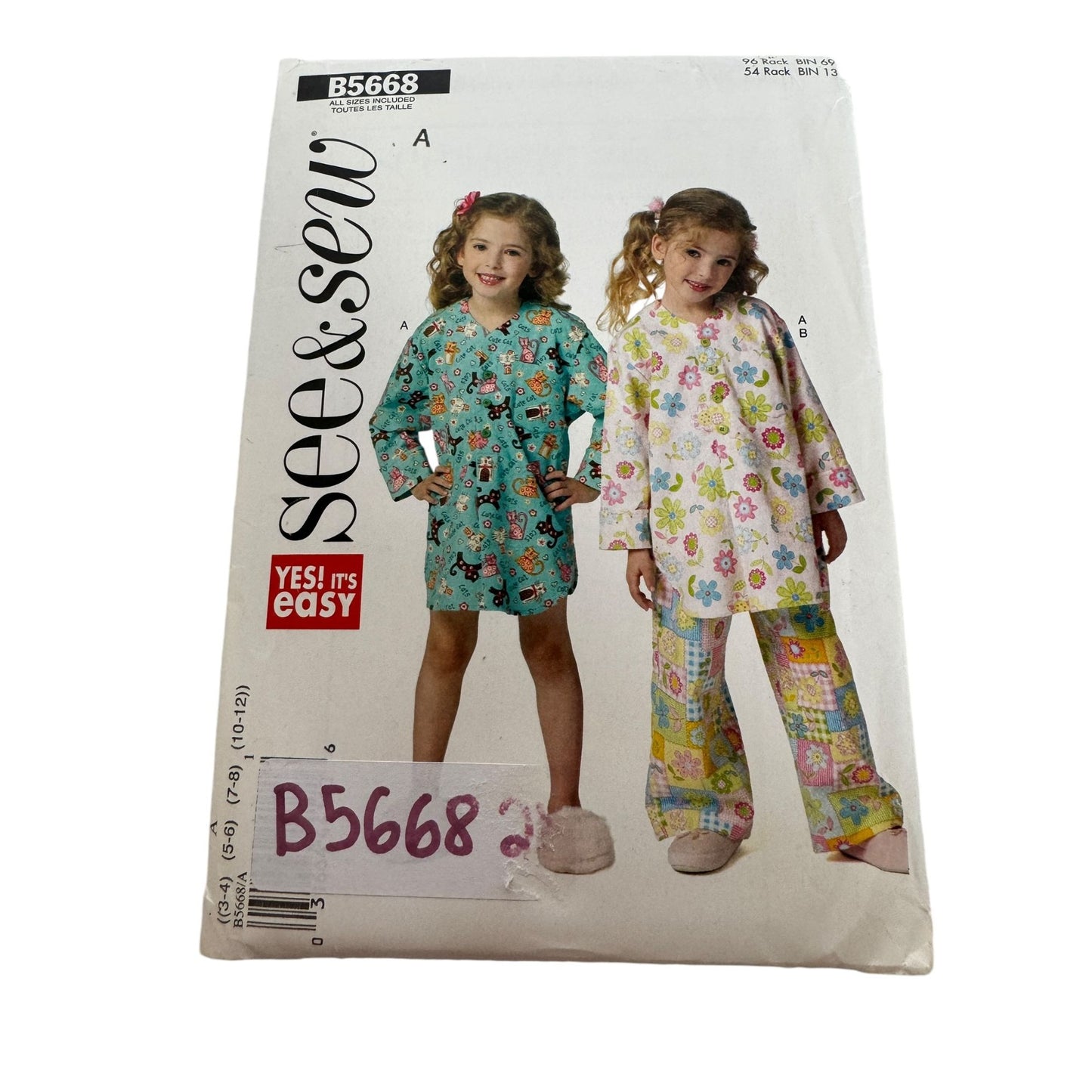 Butterick Sewing Pattern B5668 Girls Childrens Nightshirt Pants Pajamas UC 3-12