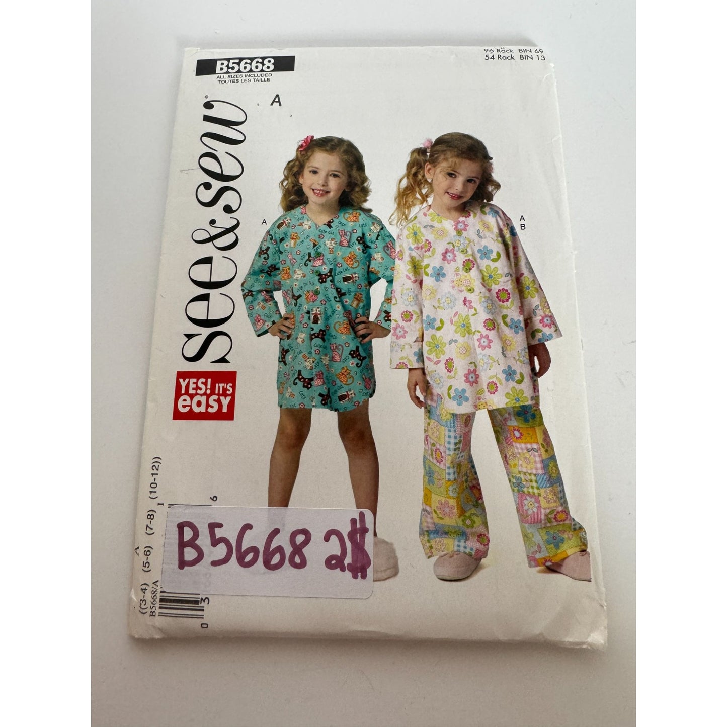 Butterick Sewing Pattern B5668 Girls Childrens Nightshirt Pants Pajamas UC 3-12