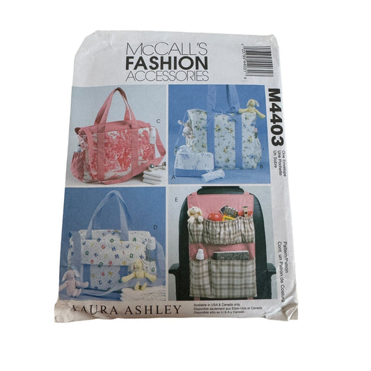 McCalls Fashion Accessories Sewing Pattern M4403 Laura Ashley Bags Car Organizer