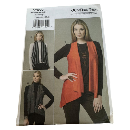 Vogue Sewing Pattern V8777 Vest Katherine Tilton Sizes XS S M Uncut