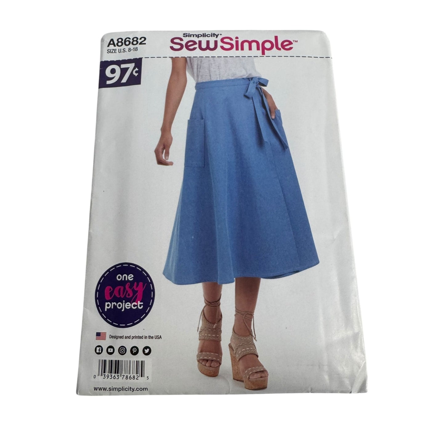 Simplicity Sewing Pattern A8682 A-Line Wrap Skirt Easy Pockets UC Misses Sz 8-18