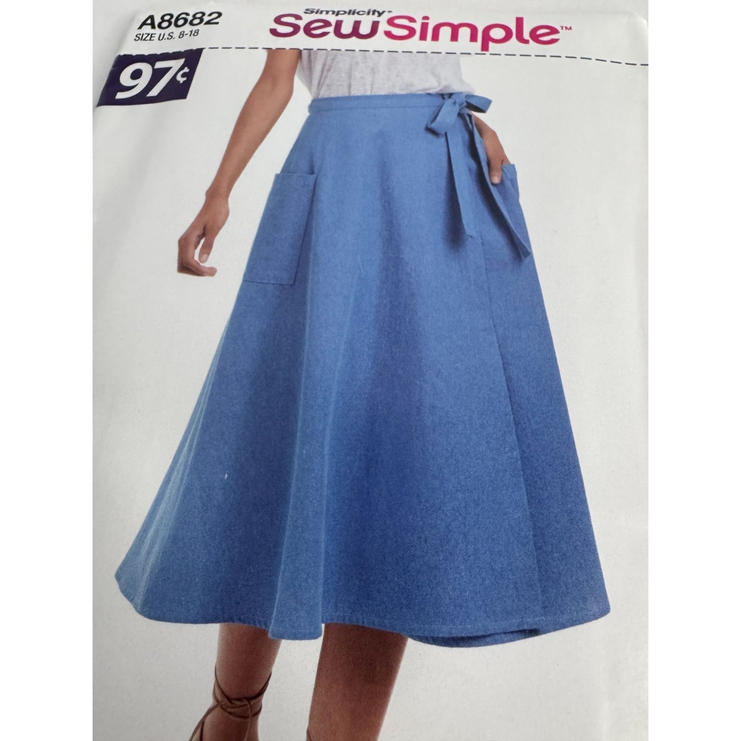 Simplicity Sewing Pattern A8682 A-Line Wrap Skirt Easy Pockets UC Misses Sz 8-18