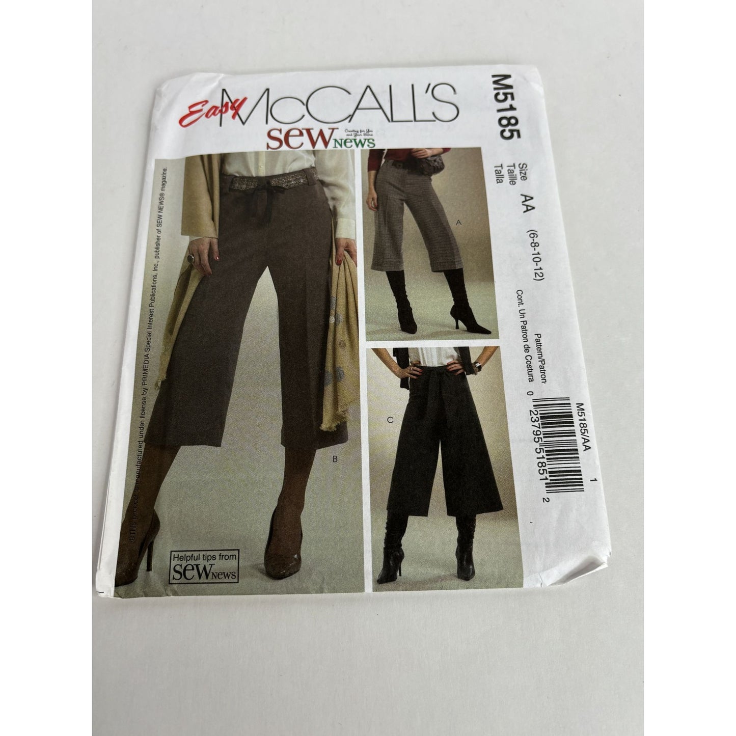 McCalls Sewing Pattern M5185 Misses Culottes Flared Gaucho Pants Work 6 8 10 12