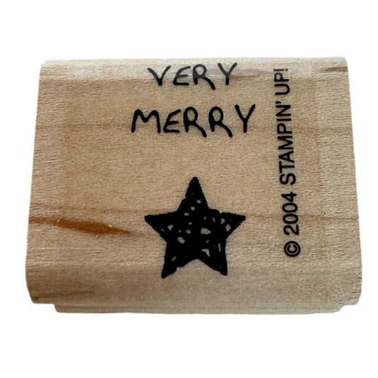 Stampin Up Rubber Stamp Very Merry Words Christmas Gift Tag Card Making Star