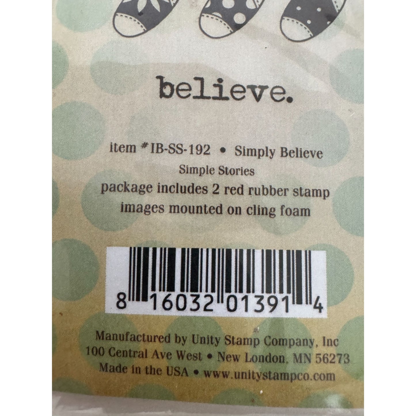 Unity Stamp Itty Bitty Rubber Stamp Set Simply Believe Christmas Stockings Small