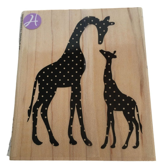 Hampton Art Rubber Stamp Giraffe Parent Mother Baby Family Polka Dot Zoo Animals