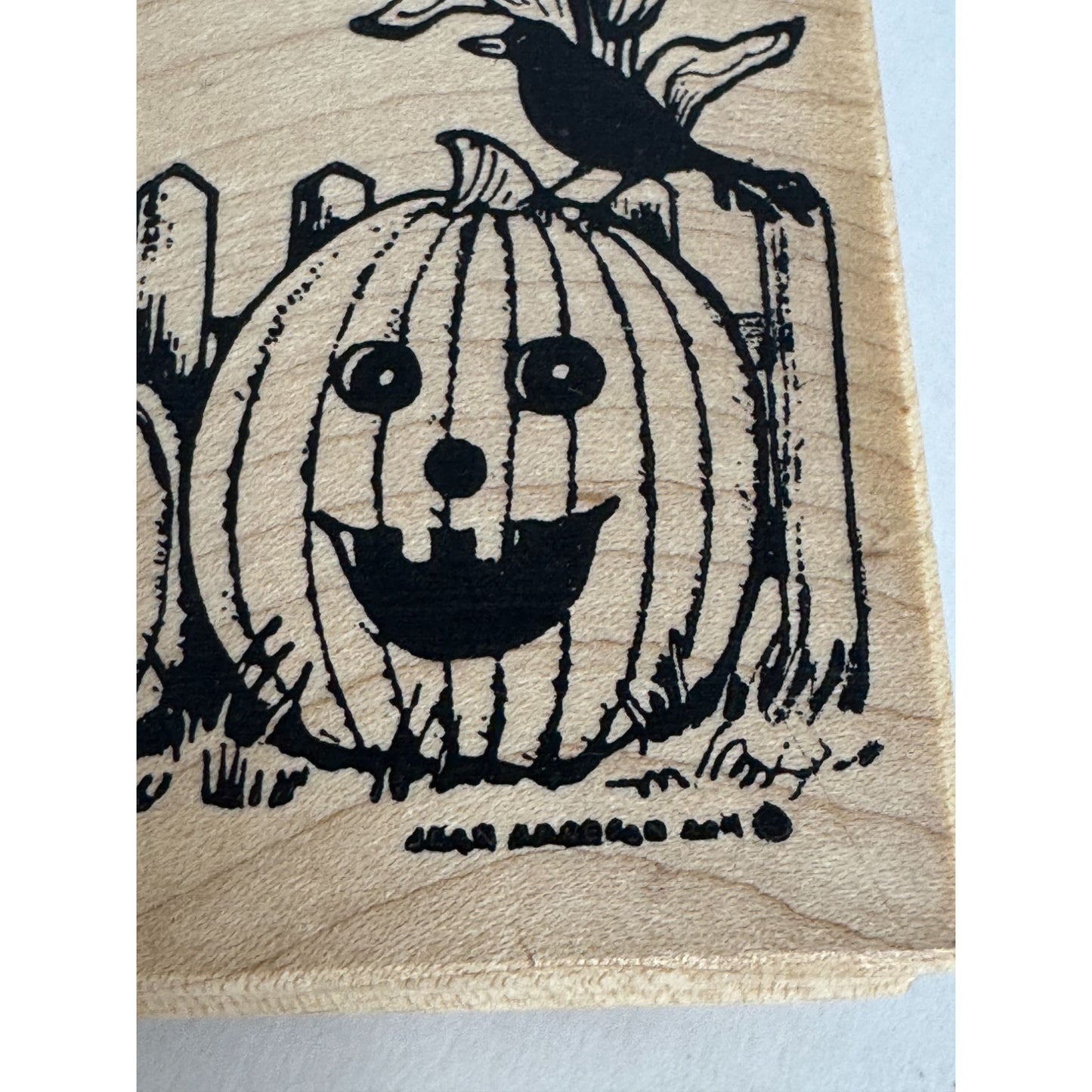 Northwoods Rubber Stamp Halloween Scene Witch Moon Pumpkin Cornfield Crow Fence