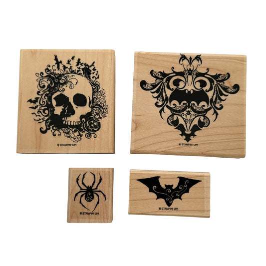 Stampin Up Halloween Rubber Stamps From the Crypt Skull Bat Spider Card Making