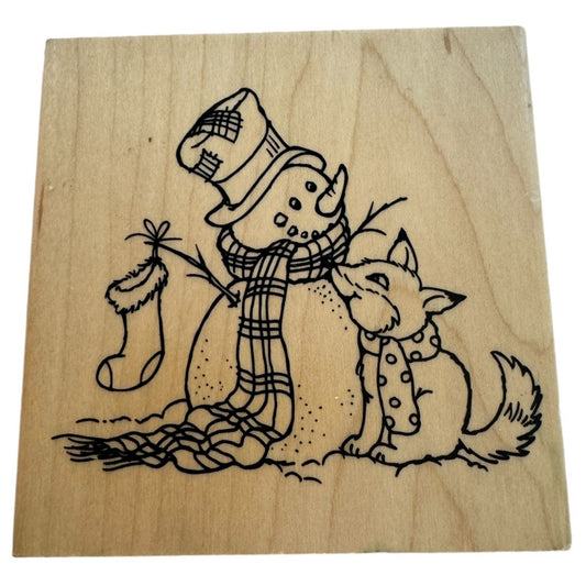 Stampendous Rubber Stamp Fox Friend Snowman with Stocking Christmas Card Making