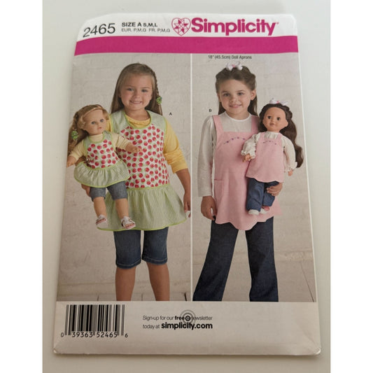 Simplicity Sewing Pattern 2465 Matching Aprons For Girls and 18 inch Dolls S M L