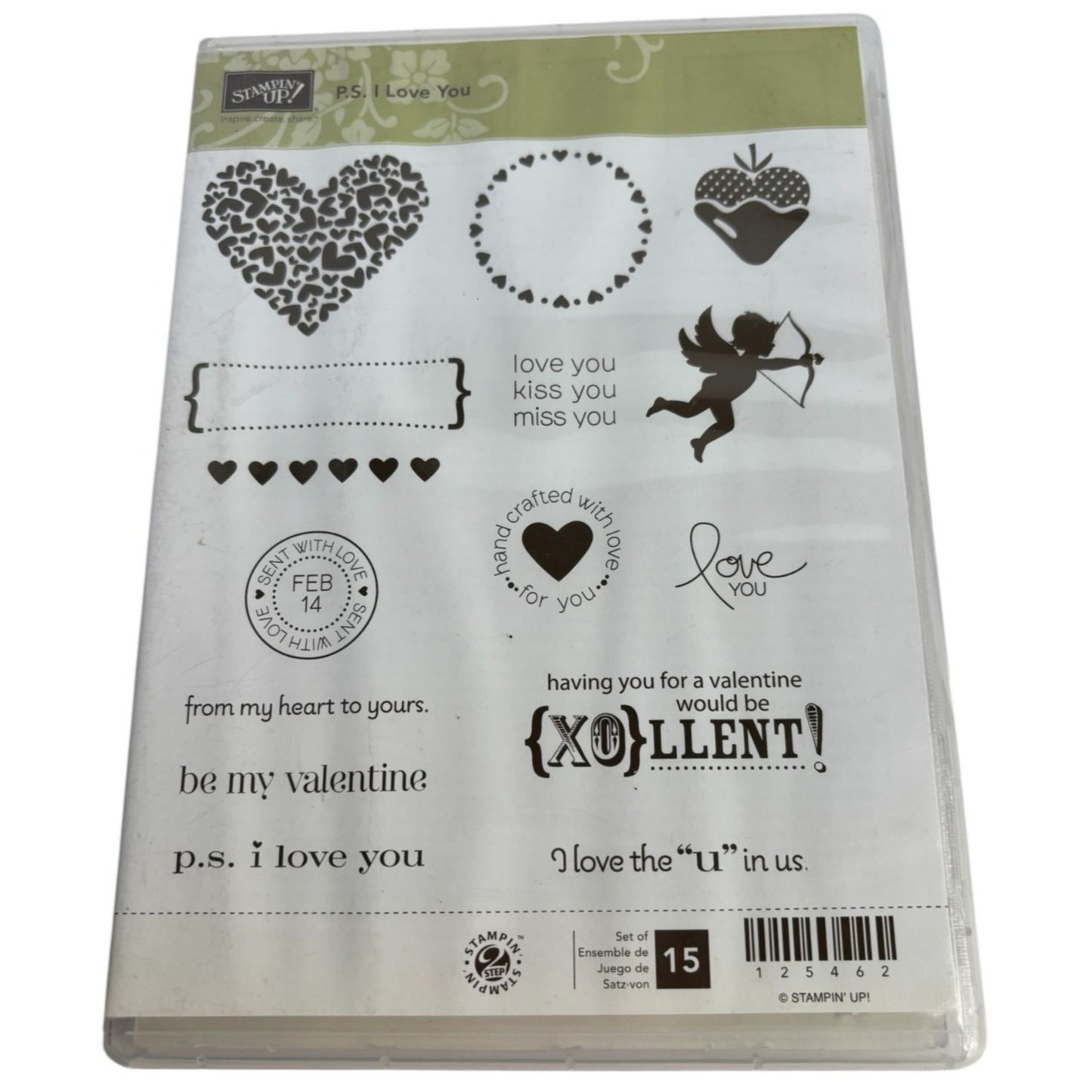 Stampin Up Valentines Day Rubber Stamps PS I Love You Hearts Strawberry Cupid