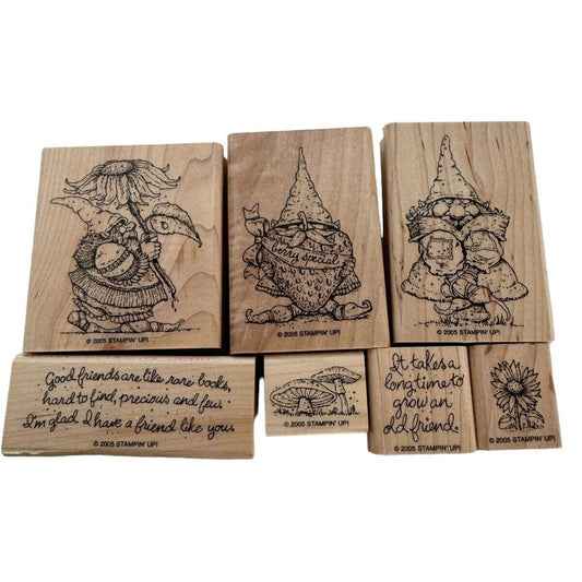 Stampin Up Rubber Stamp Knobbly Gnomes Reader Mushrooms Grow Friend Card Making