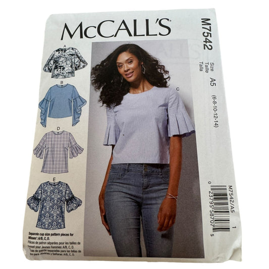 McCalls Sewing Pattern M7542 Misses Blouse Top Shirt Career Work Size 6-14 Uncut