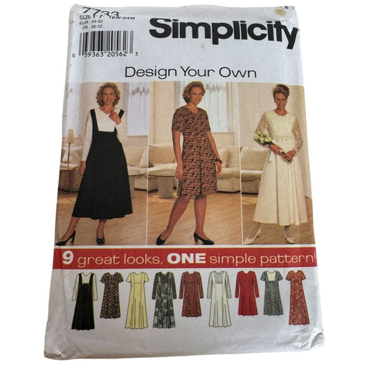 Simplicity Sewing Pattern 7733 Women's Dress 20W 22W 24W Design Your Own Uncut