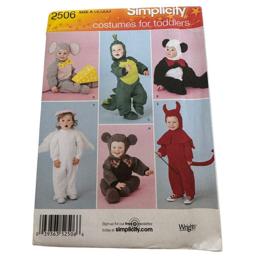 Simplicity Sewing Pattern 2506 Toddler Costume Dragon Panda Bear Mouse Angel UC