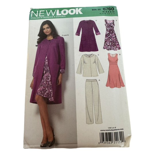 New Look Sewing Pattern 6760 Size 8-18 Dress Jacket Top Pants Work Outfit Uncut