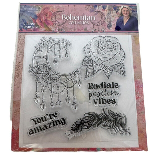 Crafters Corner Acrylic Stamps Bohemian Collection Radiate Positive Vibes Moon