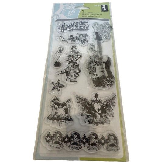 Inkadinkado Clear Stamps Set Of 9 Rock Star Rock N Roll Guitar Musical Note